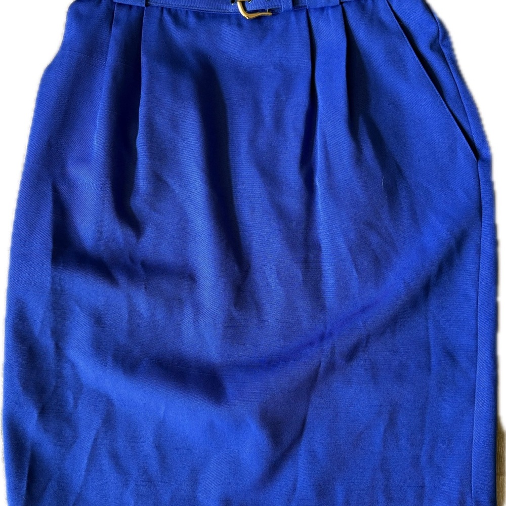 Vintage Liz Baker Essentials Collection Blue Pencil Skirt & Belt Set